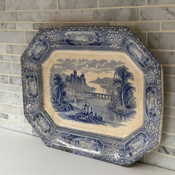 Antique English Early Blue Transferware Platter| T.J.& J. Mayer - Picture 2 of 6